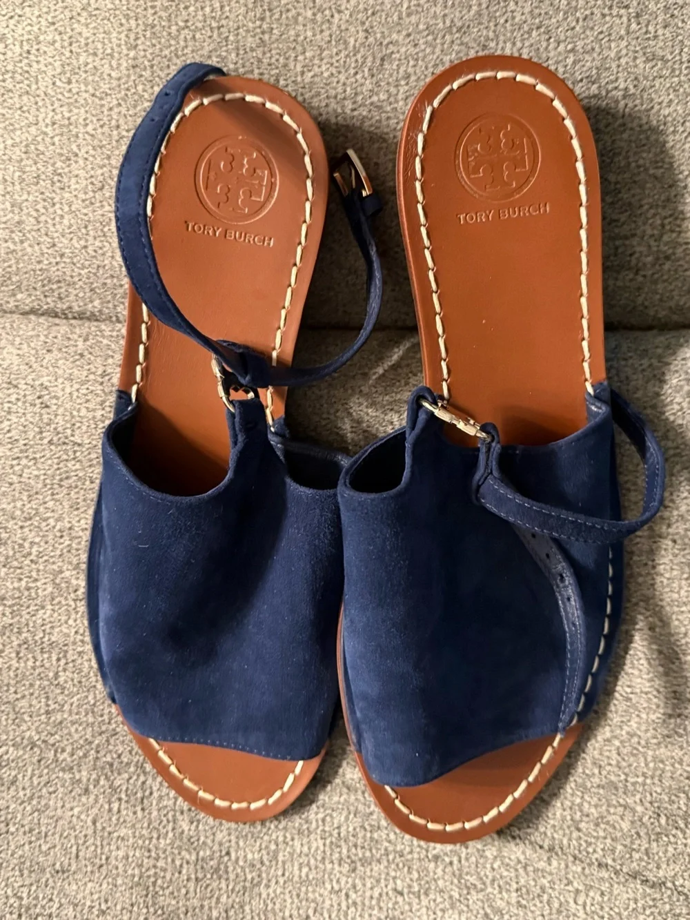 Tory Burch Navy Suede Slide Sandals 7 1/2